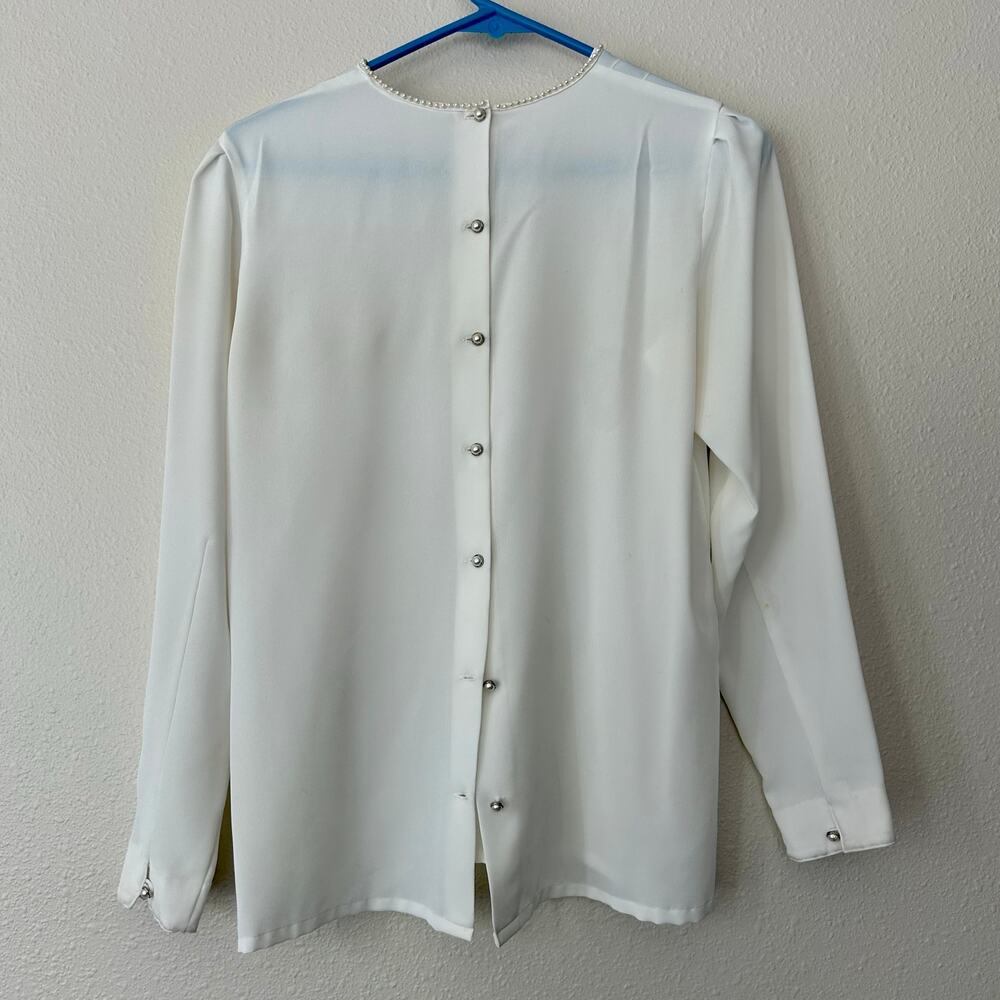Vintage La Beaute Blouse Pearl Accents High Neck Semi Sheer Feminine Coquette S View 5